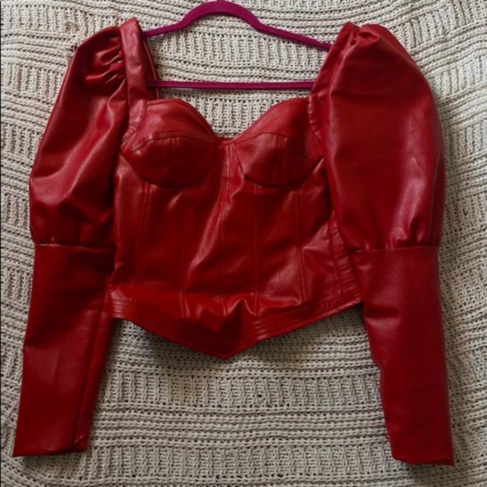 Red vegan leather corset